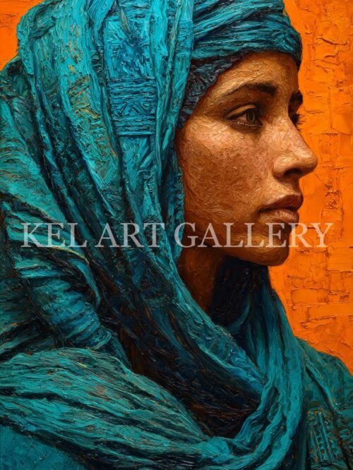 Portraits artistiques inspirés du désert, visages puissants et regards intenses, œuvres contemporaines signées Kel Art.